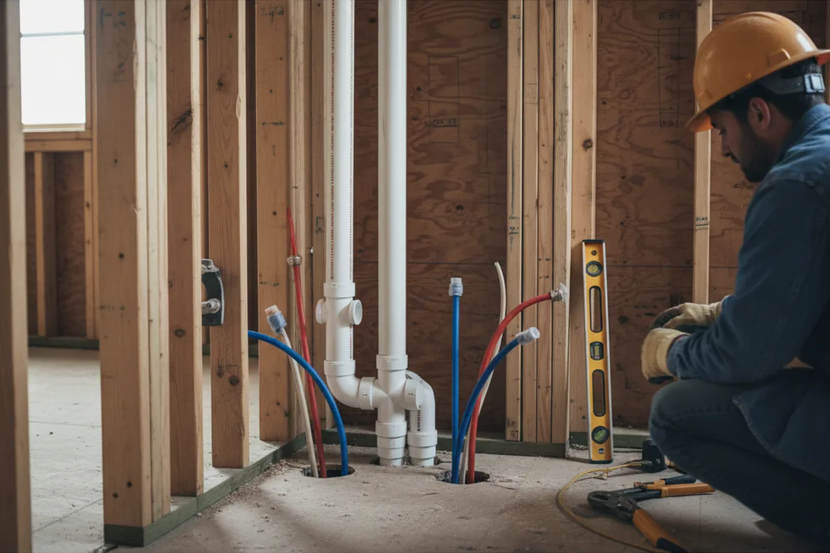 Drain and supply rough-in during Sump Pump Repair in Keyes